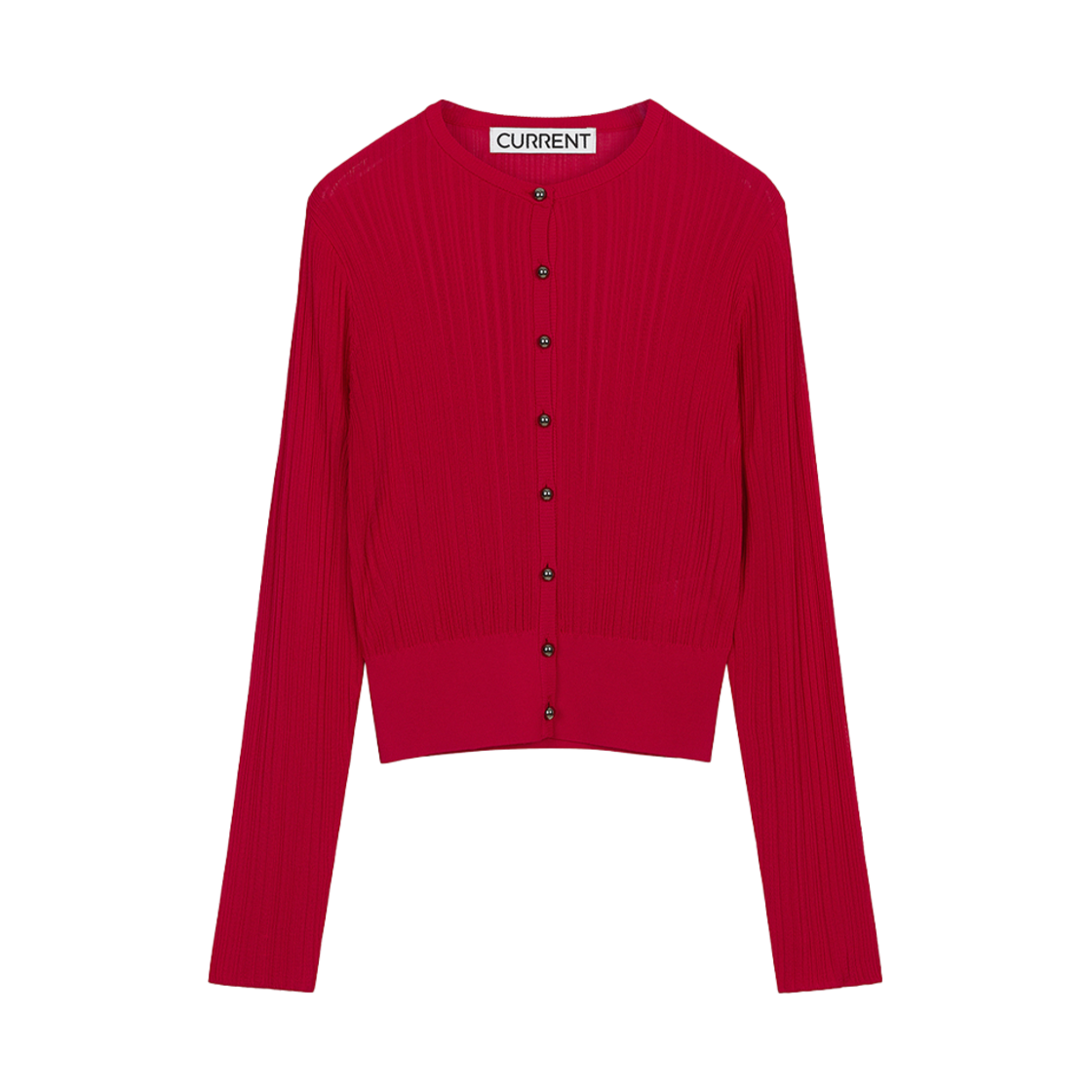 커렌트 레이온 라운드 니트 가디건 레드