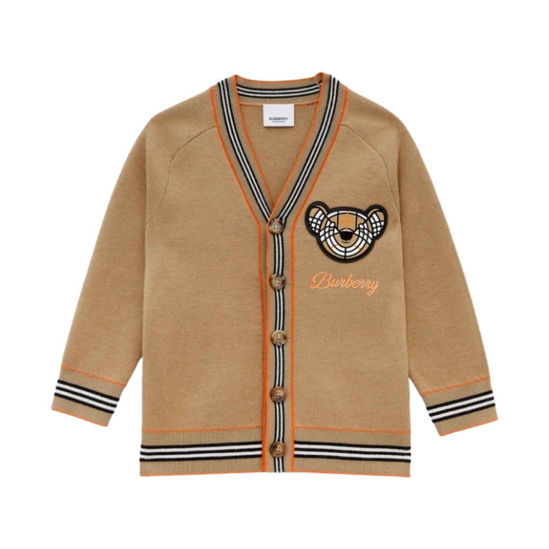 (Kids) 버버리 토마스 베어 모티프 코튼 캐시미어 블렌드 가디건 아카이브 베이지((Kids) Burberry Thomas Bear Motif Cotton Cashmere Blend Cardigan Archive Beige) - 1