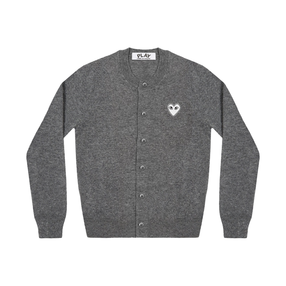 (W) 플레이 꼼데가르송 화이트 하트 니트 가디건 다크 그레이((W) Play Comme des Garcons White Heart Knit Cardigan Dark Grey)