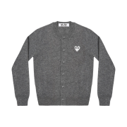 (W) Play Comme des Garcons White Heart Knit Cardigan Dark Grey