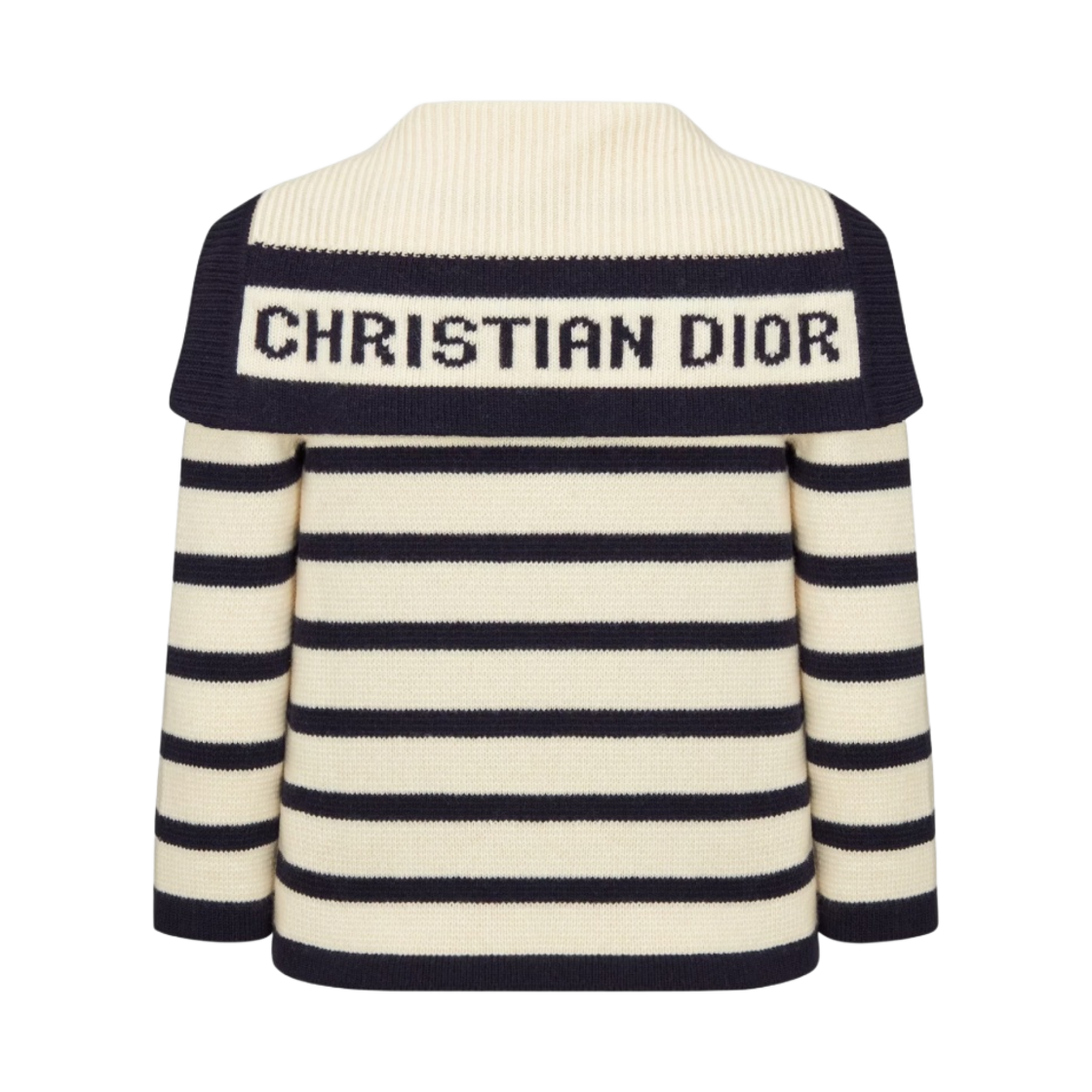 224G02AM309-X5855 (W) Dior Mariniere Cardigan Virgin Wool Cashmere Knit Navy Blue Ecru