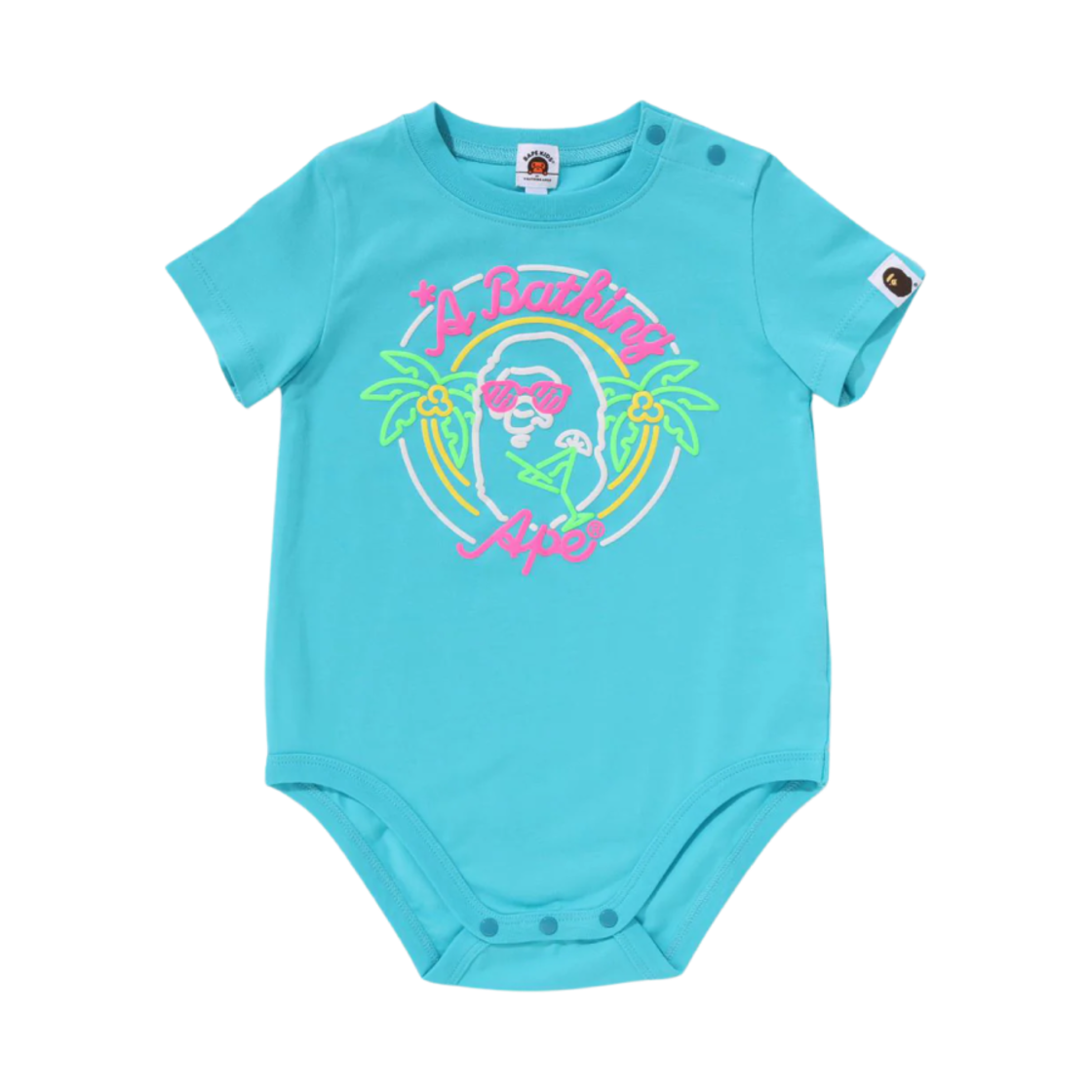 (키즈) 베이프 네온 에이프 헤드 바디수트 삭스((Kids) BAPE Neon Ape Head Bodysuit Sax) - 1