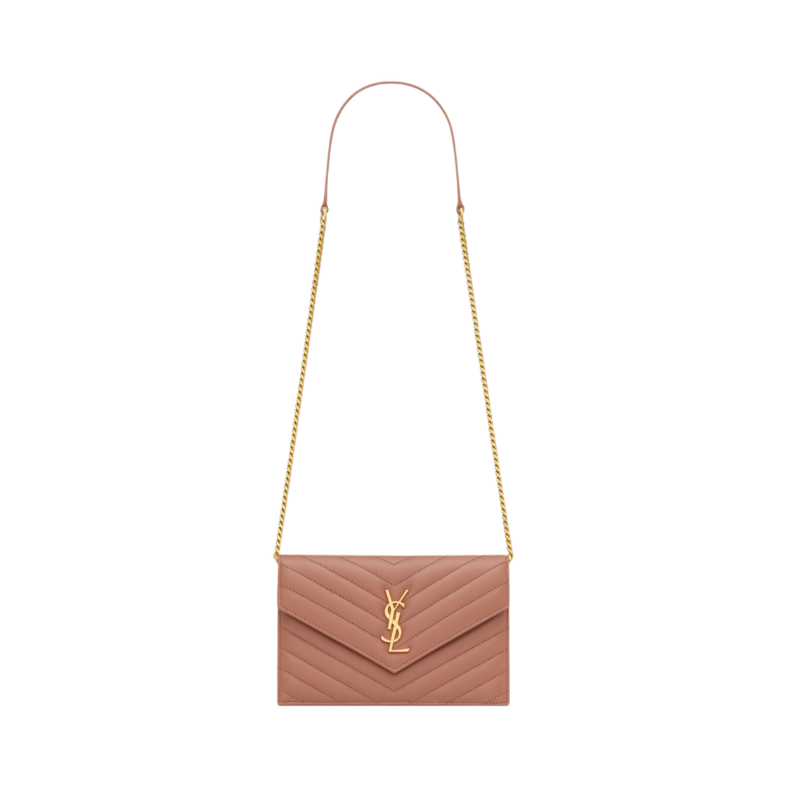 생로랑 카산드라 엔벨롭 체인 월렛 램스킨 베얼리 핑크(Saint Laurent Cassandre Envelope Chain Wallet in Lambskin Barely Pink)