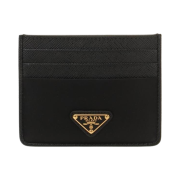 Prada Triangle Logo Re-Nylon and Saffiano Leather Card Holder Black