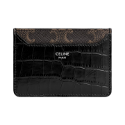 Celine Card Holder in Triomphe Canvas and Crocodile Embossed Calfskin Black