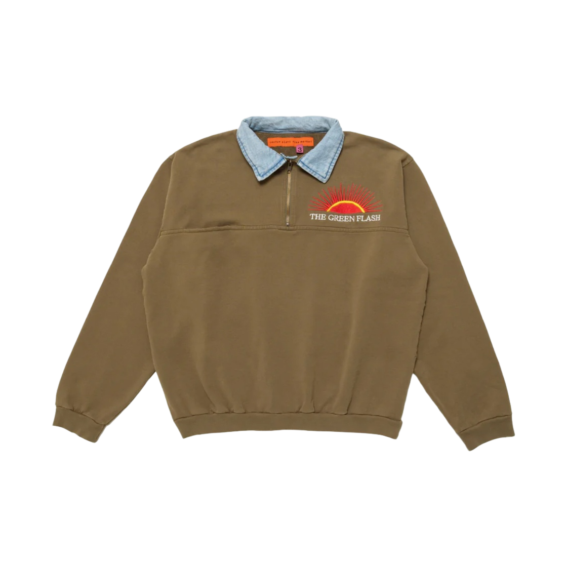 CPFM 그린 플래쉬 데님 하프 집 플리스 올리브 드랩(Cactus Plant Flea Market Green Flash Denim Half Zip Fleece Olive Drab)