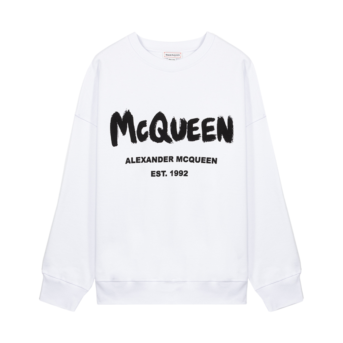 (W) 알렉산더 맥퀸 그래피티 로고 프린트 스웨트셔츠 화이트((W) Alexander McQueen Graffiti Logo Print Sweatshirt White)