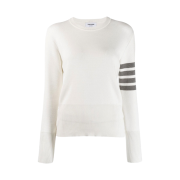 (W) Thom Browne Cotton Crepe Milano Stitch 4-Bar Crewneck Pullover Knit White