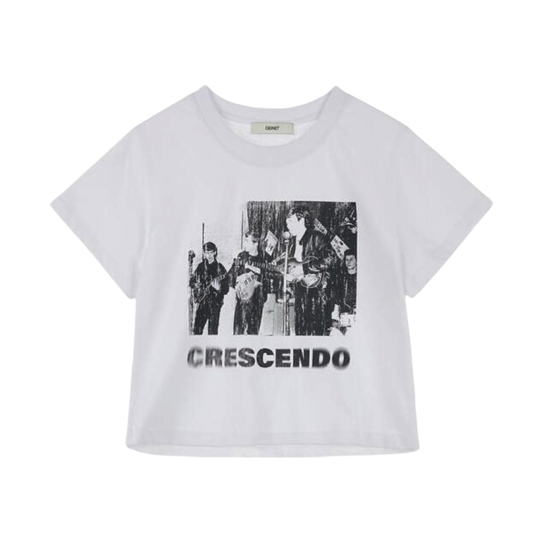 (W) 다이닛 크레센도 그래픽 크롭 티셔츠 화이트((W) Deinet Crescendo Graphics Cropped T-Shirt in White)