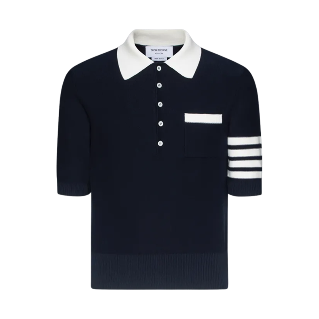 MKP137A-Y3006-415 Thom Browne Cotton 4-Bar Relaxed Fit Hector Polo Navy