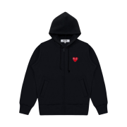 Play Comme des Garcons Red Heart Zip Hooded Sweatshirt Black