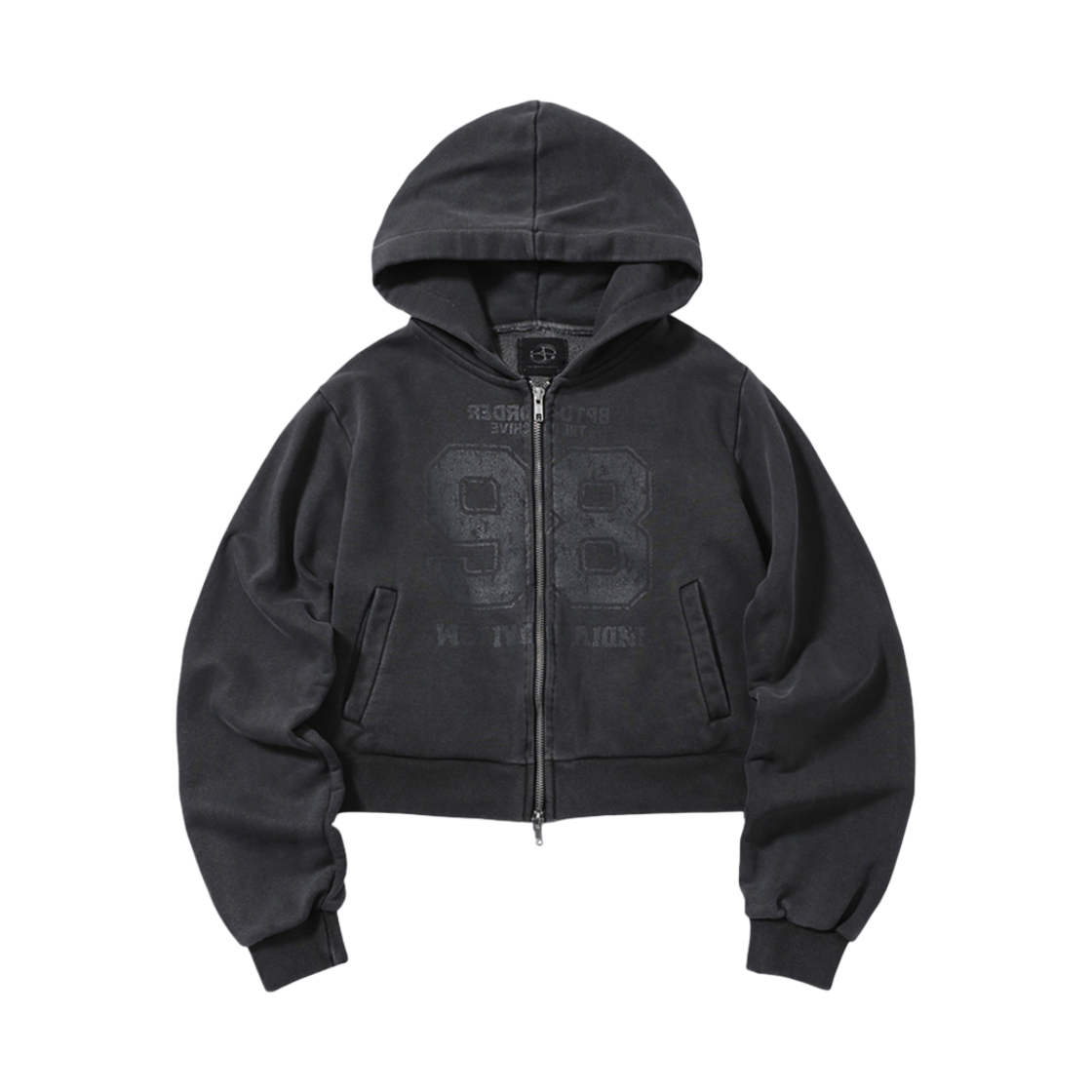 비피투디스오더 OG 피그먼트 97/98 크롭 후드집업 차콜