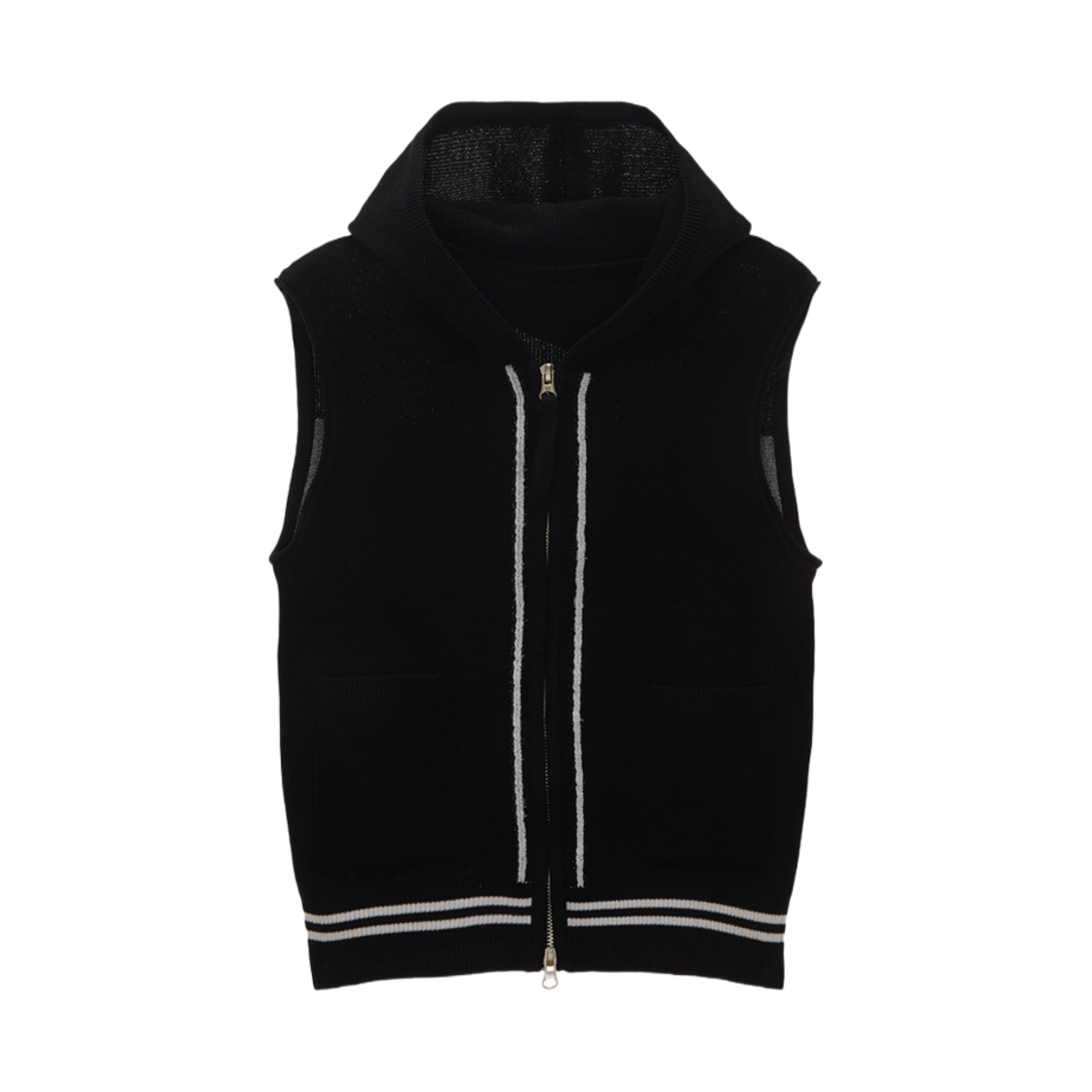 W) 마뗑킴 후드 포인트 로고 니트 베스트 블랙 | Matin Kim | KREAM