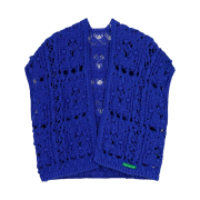Green Butter Women Crochet Pom Bolero Cardigan Blue