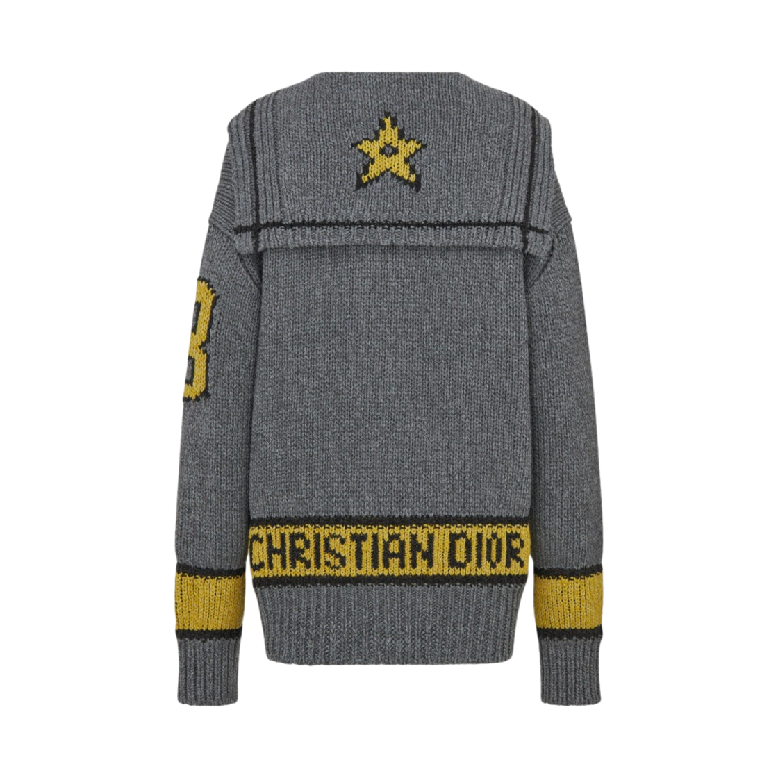(W) 디올 가디건 세일러 칼라 울 캐시미어 시그니쳐 온 더 백 그레이 옐로우((W) Dior Cardigan Sailor Collar Wool Cashmere With Signature on the back Gray Yellow) - 2