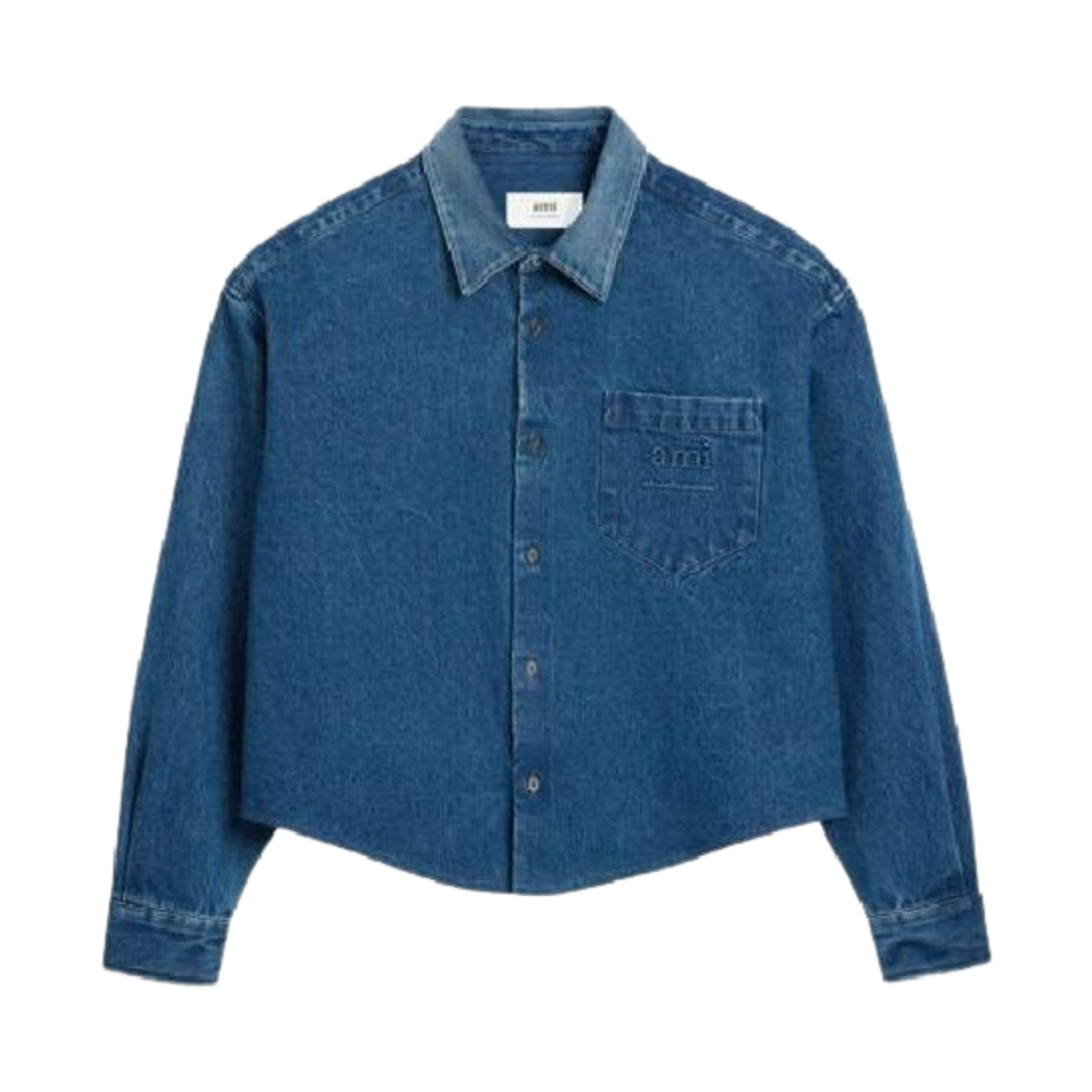HSH136-DE0025-480 AMI Logo Embroidered Denim Shirt Blue