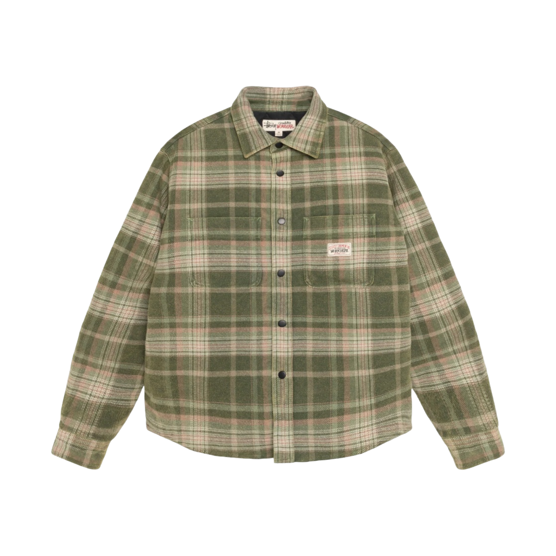 스투시 헤비 워시드 플레이드 셔츠 그린