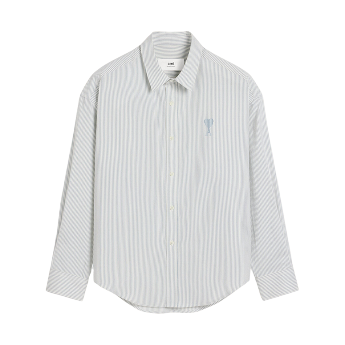 HSH192-CO0113-1041 AMI de Coeur Stripped Cotton Poplin Jacquard Boxy Fit Shirt Blanc Note Bleue