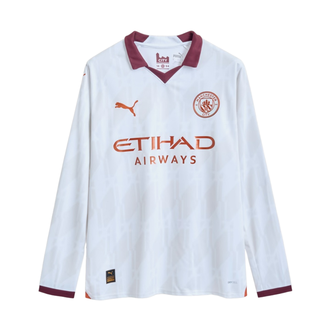 푸마 맨체스터 시티 2023/24 어웨이 롱슬리브 저지 화이트 오베르진 (논 마킹 버전)(Puma Manchester City 2023/24 Away Long Sleeve Jersey White Aubergine (Non Marking Ver.))