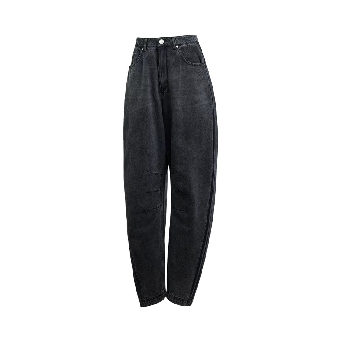 (W) 아디다스 아딜레늄 시즌 3 바나나 피티드 워시드 데님 팬츠 블랙 - KR 사이즈((W) Adidas Adilenium Season 3 Banana Fitted Washed Denim Pants Black - KR Sizing)