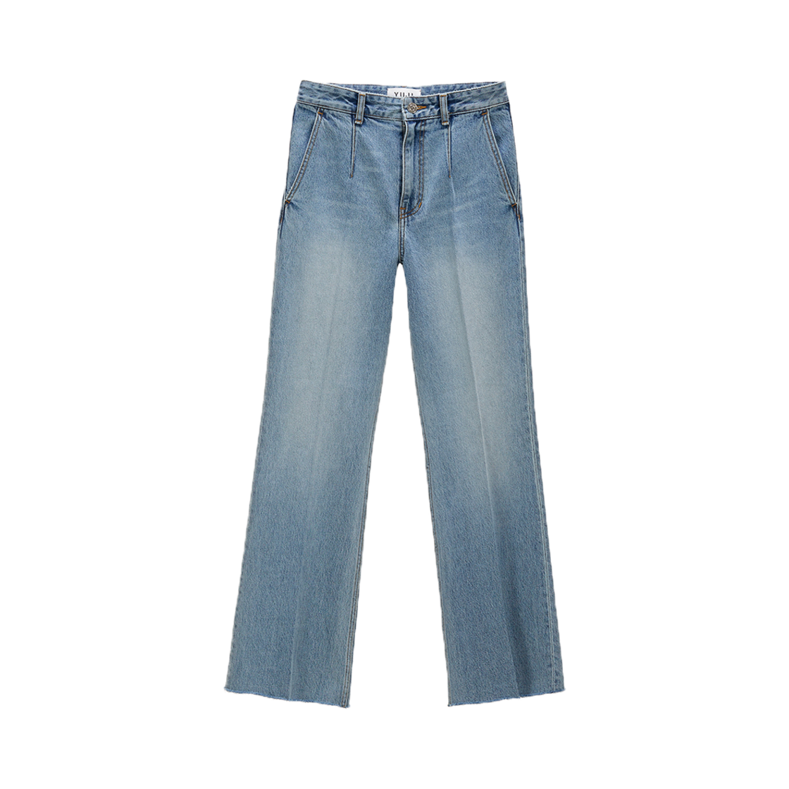 유지 여성용 로우 엣지 플레어 데님 블루(YUJI Womens Raw Edge Flared Denim Blue)