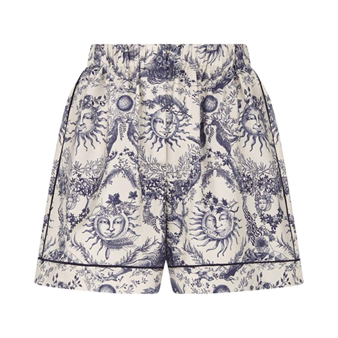 (W) 디올 쇼츠 화이트 네이비 블루 쏠레이 실크 트윌((W) Dior Shorts White Navy Blue Soleil Silk Twill)