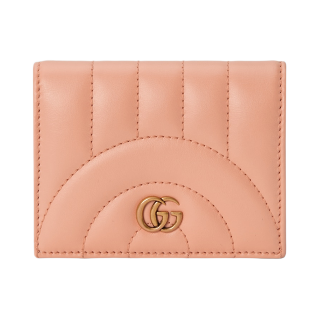 466492-AABZN-6707 Gucci GG Marmont Matelasse Card Case Wallet Peach Leather