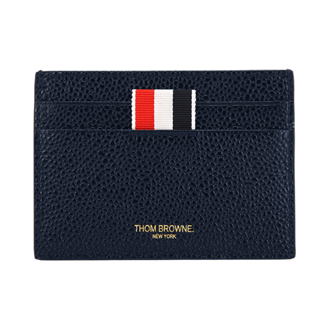 FAW035A-00198-415 Thom Browne Pebble Grain Leather Stripe Note Compartment Card Holder Navy