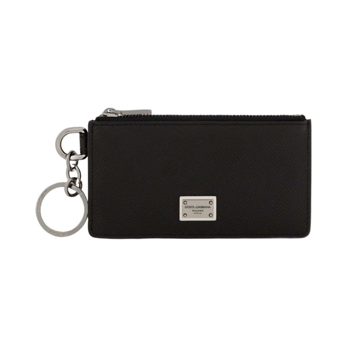 BP2524-AG219-80999 Dolce & Gabbana Calfskin Card Holder with Ring and Logo Tag Black