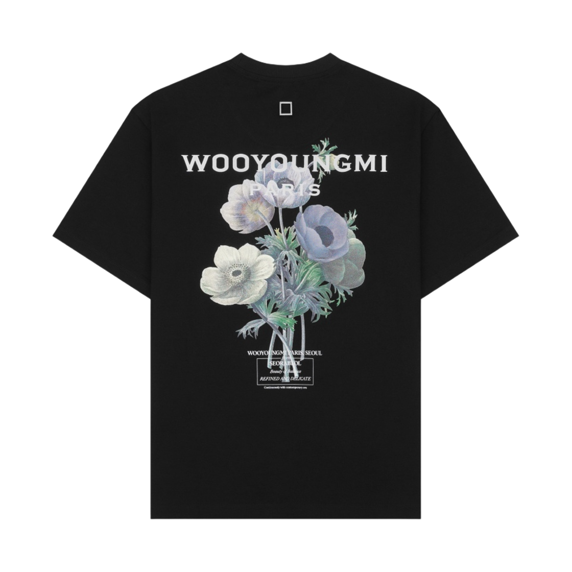 W) 우영미 플라워 프린트 백로고 티셔츠 블랙 - 23FW