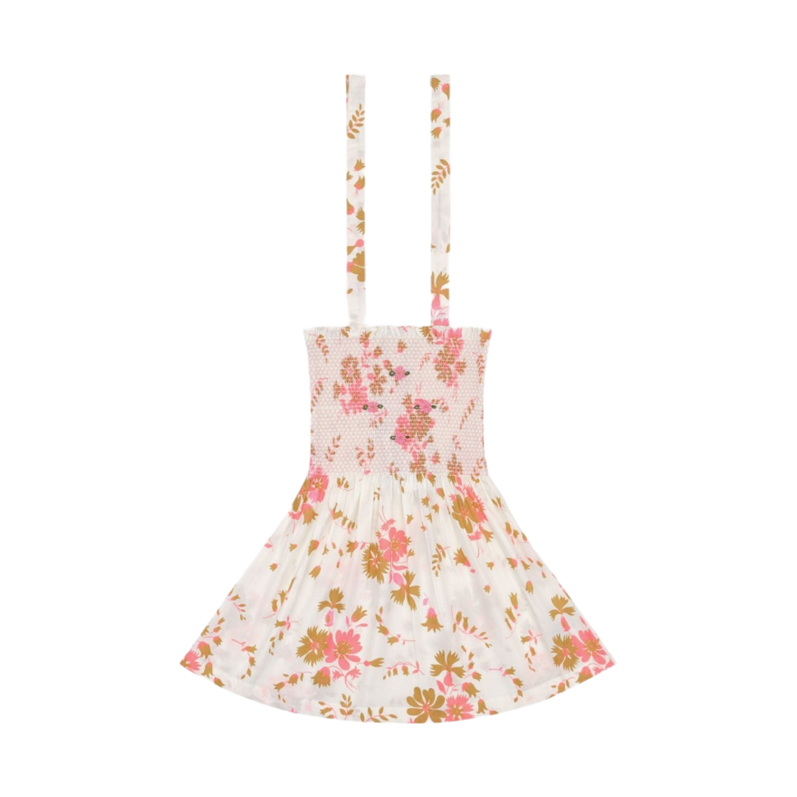 (키즈) 봉주르 다이어리 플루오 커리 부케 스카프 드레스 화이트((Kids) Bonjour Diary Fluo Curry Bouquet Dress with Scarf White) - 1