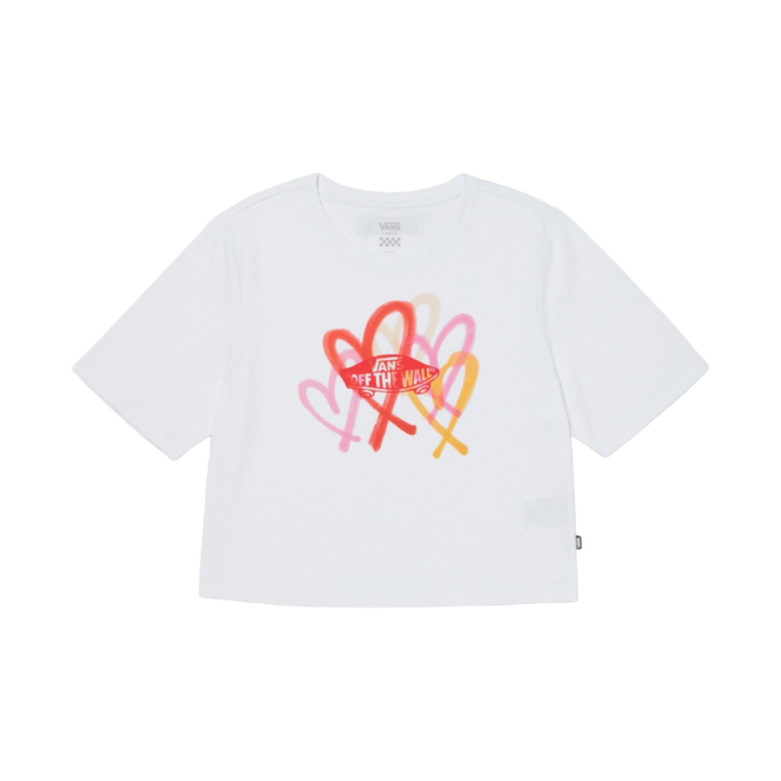 (W) 반스 x 더뮤지엄비지터 빅 하트 크롭 티셔츠 화이트((W) Vans x The Museum Visitor Big Hearts Cropped T-Shirt White)