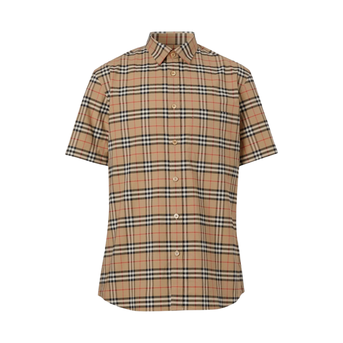 버버리 숏슬리브 스몰 스케일 체크 스트레치 코튼 셔츠 아카이브 베이지(Burberry Short Sleeve Small Scale Check Stretch Cotton Shirt Archive Beige)