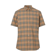 Burberry Short Sleeve Small Scale Check Stretch Cotton Shirt Archive Beige
