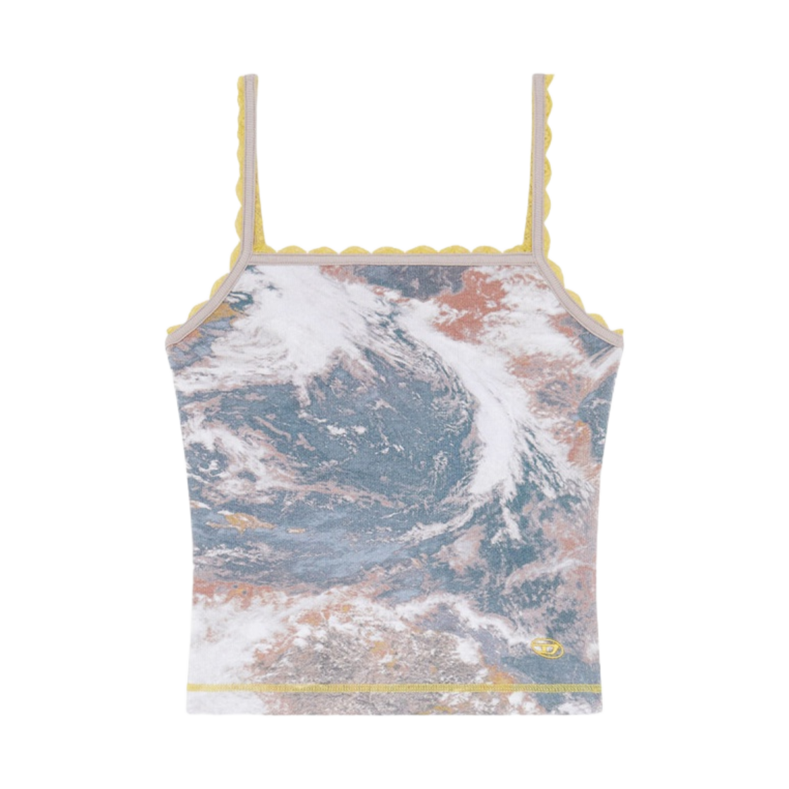 (W) 디젤 T-홉-레이스 립드 플래닛 프린트 케미솔 화이트((W) Diesel T-Hop-Lace Ribbed Camisole with Planet Print White) - 1