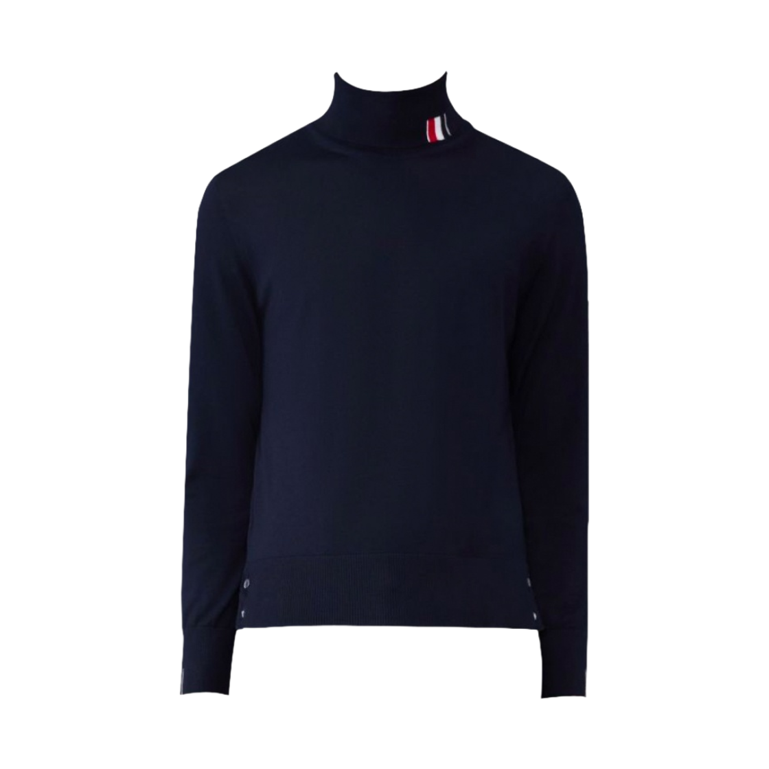MKA475A-Y1014-415 Thom Browne Fine Merino Jersey Stripe Relaxed Turtleneck Navy