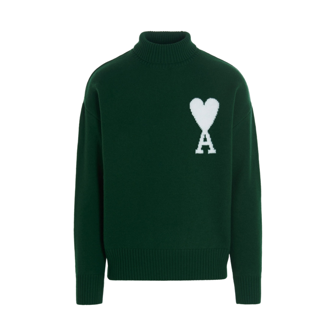 아미 빅 하트 로고 퍼넬 넥 인타르시아 스웨터 그린(AMI de Coeur Oversize Intarsia Funnel Neck Sweater Green) - 1