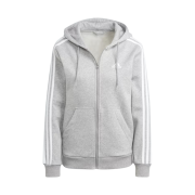 (W) Adidas Essentials 3S Full-Zip Fleece Hoodie Medium Grey Heather White - KR Sizing