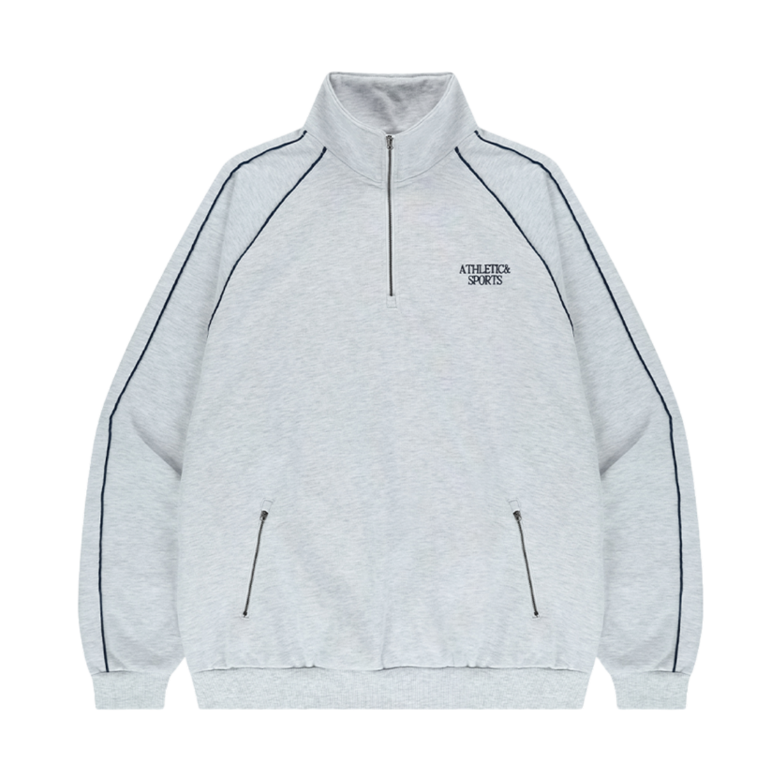 에이치덱스 애슬레틱 앤 스포츠 파이핑 하프 집업 스웨트 셔츠 멜란지 화이트(HDEX Athletic&Sports Piping Half Zip-Up Sweat Shirt Melange White)