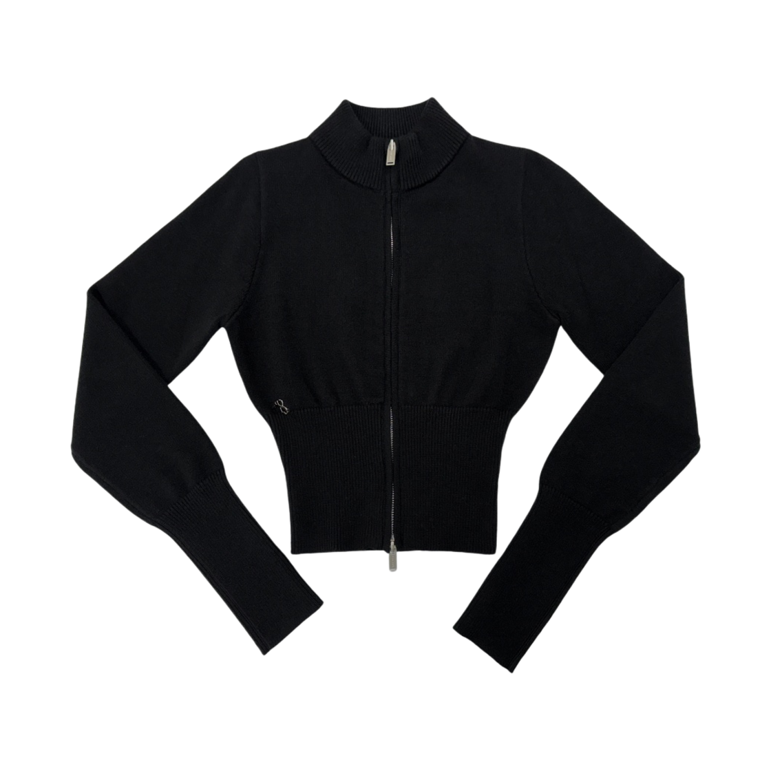 (W) 페일제이드 하이 넥 니트 집업 블랙((W) Pale Jade High Neck Knit Zip Up Black)
