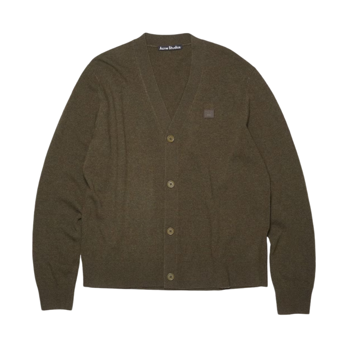 C60038-CS2 Acne Studios Keve Face V-Neck Cardigan Dark Khaki Melange