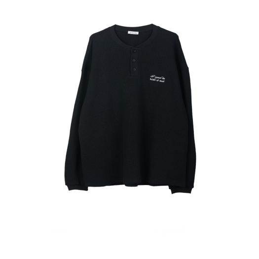 BB25LT005BK Broken Beat Henley Neck Long Sleeve Shirt Black