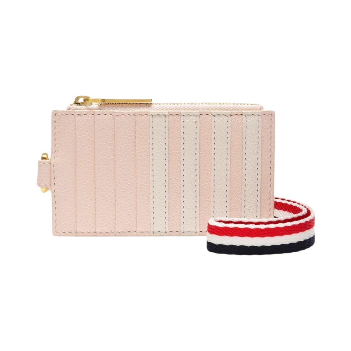 톰브라운 페블 그레인 레더 사선 아플리케 랜야드 지퍼 카드 지갑 핑크(Thom Browne Pebble Grain Leather 4-Bar Applique Laynard Zippered Card Wallet Pink) - 2