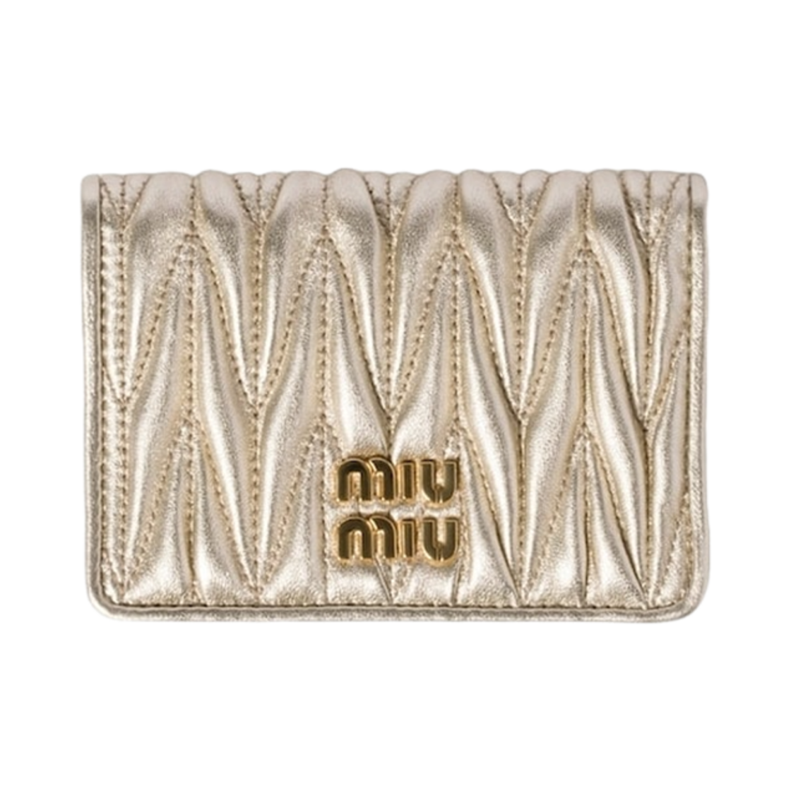 5MC103-AFPP-F0846 Miu Miu Matelasse Nappa Leather Card Holder Pyrite
