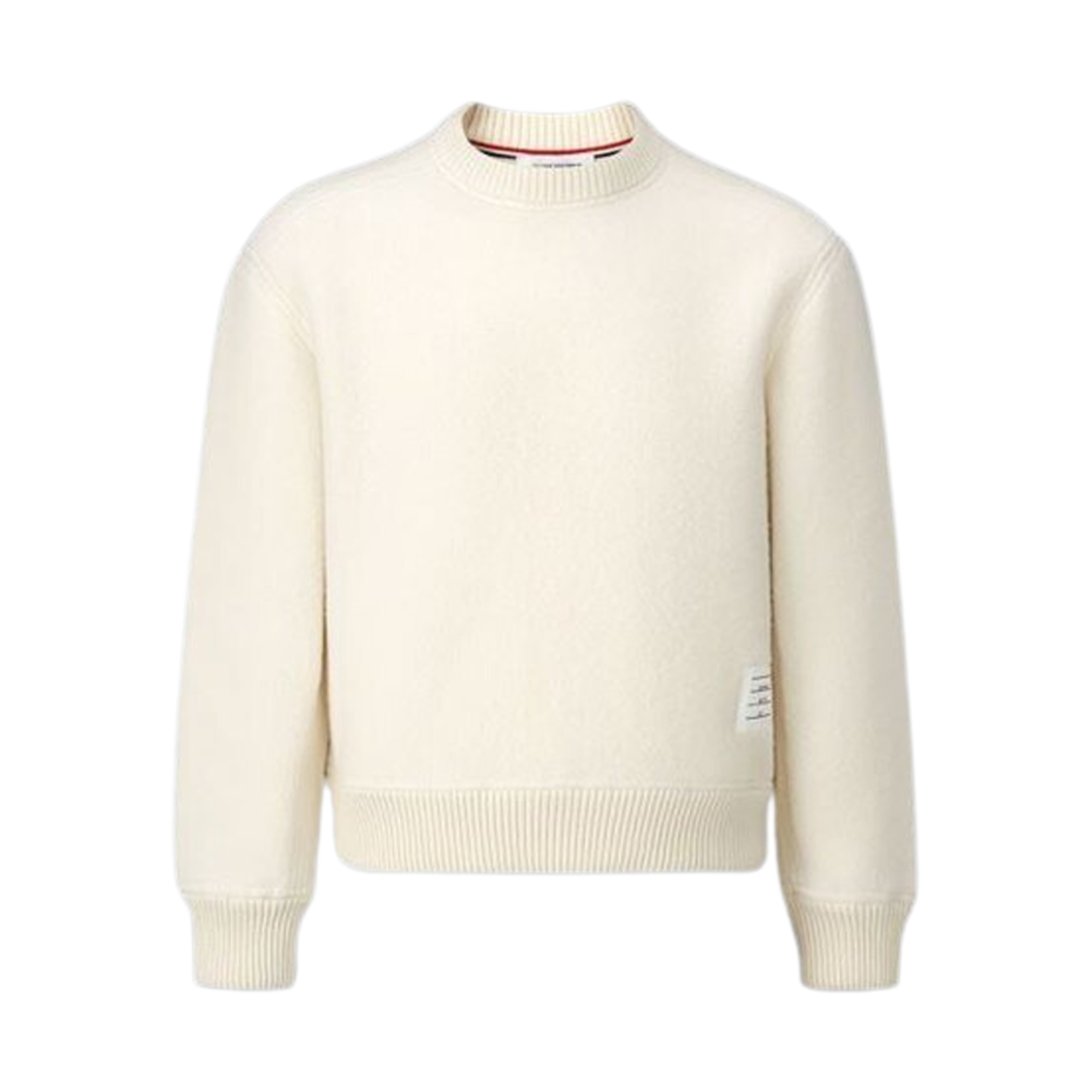 MJT410A-J0100-113 Thom Browne Wool Fleece Striped Crew Neck Sweatshirt Natural White