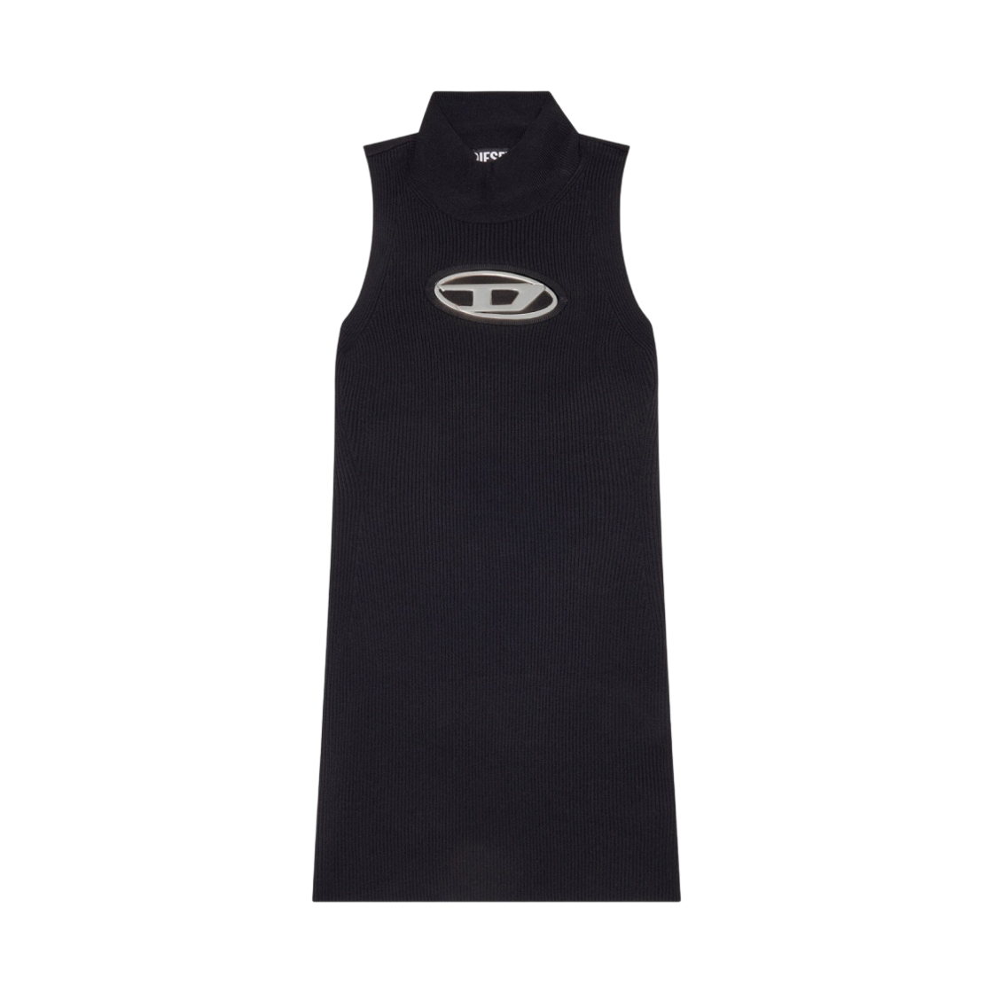 (W) 디젤 M-오네르바 컷아웃 로고 플라크 숏 드레스 블랙((W) Diesel M-Onerva Short Dress with Cut-Out and Logo Plaque Black)