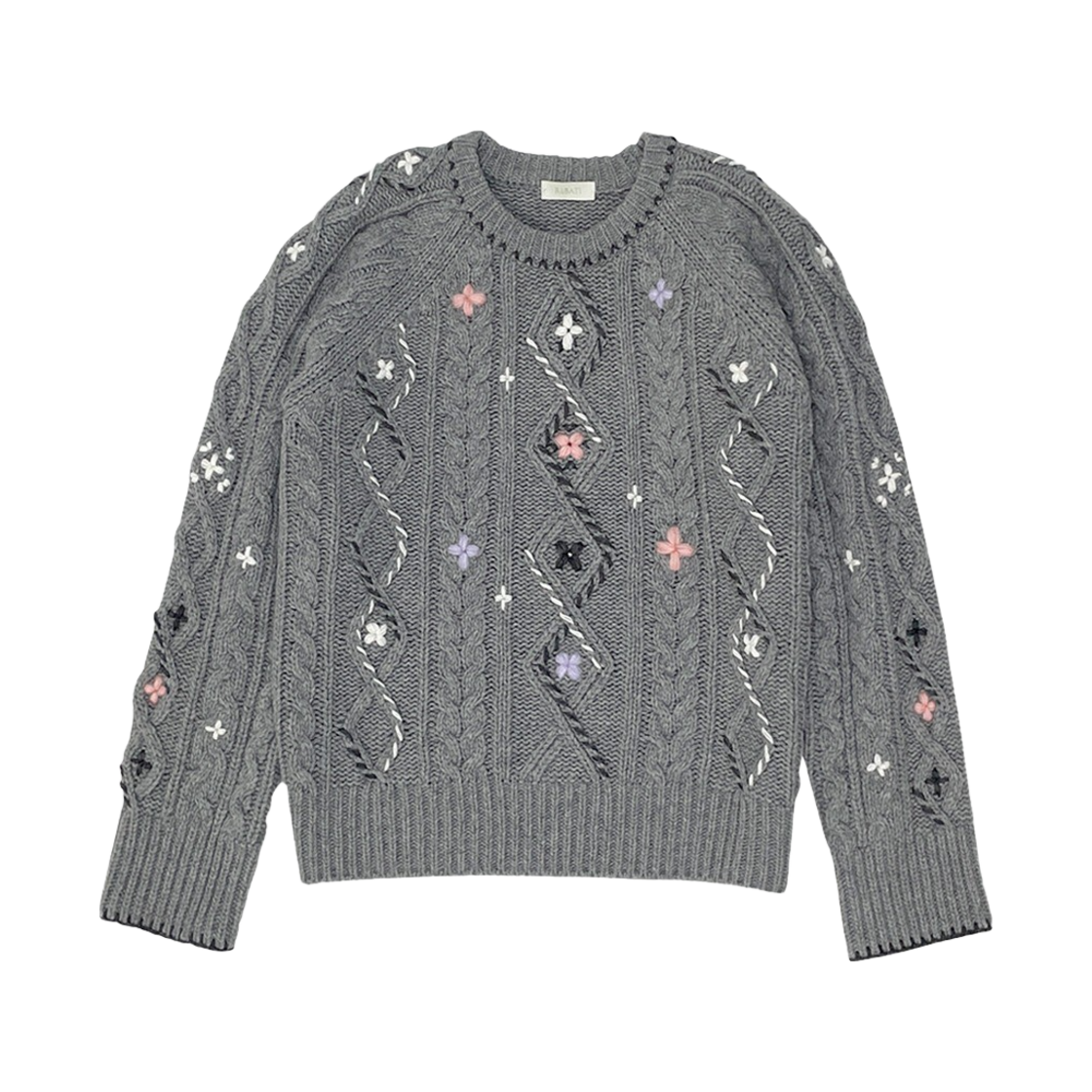 루바티 핸드스티치 빈티지 플라워 케이블 니트 그레이(Rubati Vintage Cable Knit Flower Stitched by Hand Grey) - 1