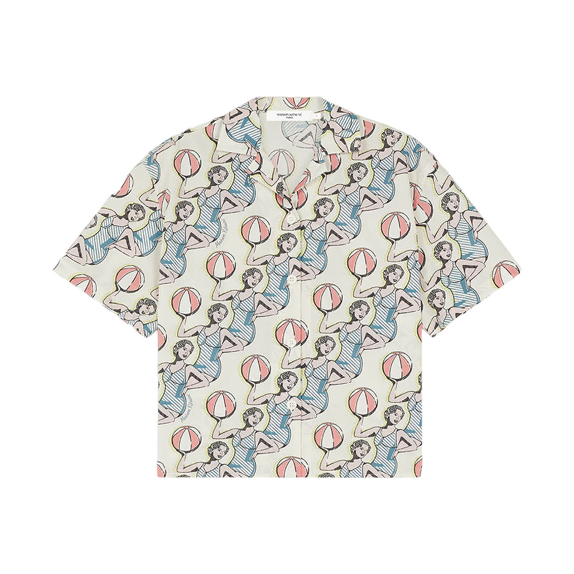 (W) 메종 키츠네 댄싱 걸 프린트 캡 슬리브 셔츠 멀티코 디자인((W) Maison Kitsune Dancing Girls Print Cap Sleeve Shirt Multico Design) - 1