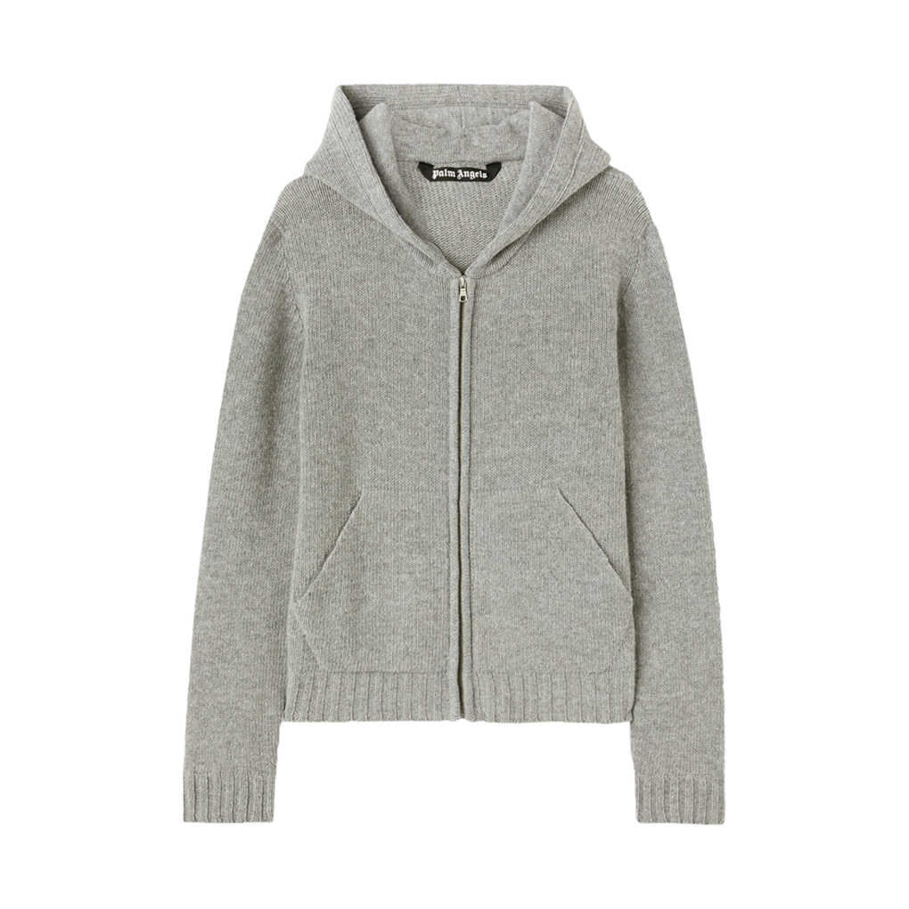 P4WMPA794 Palm Angels Curved Logo Zip Knit Hoody Grey
