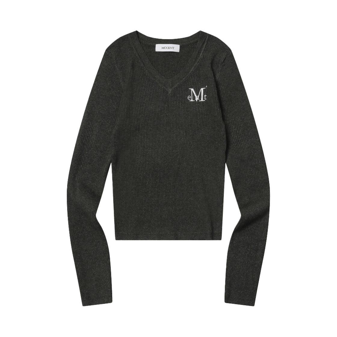 무센트 잔니 브이넥 크롭 골지 니트 차콜(MUCENT Gianni V-Neck Crop Rib Knit Charcoal) - 1